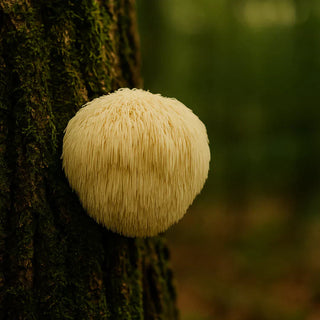 Fresh Lion’s Mane mushroom showing white shaggy texture